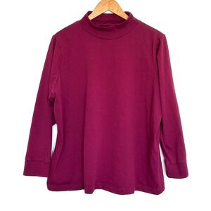 Woman Within Shirt Women's 1X Burgundy Cotton Long Sleeve Mock Neck Pullover Top